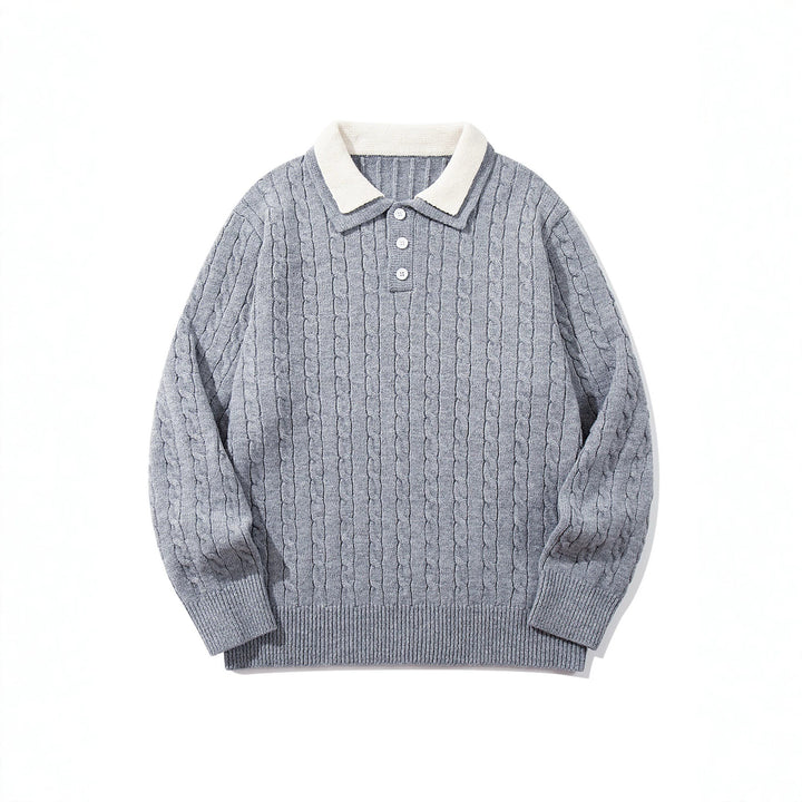 Unisex Polo knit sweater with cable knit and contrast collar Mune Fashion