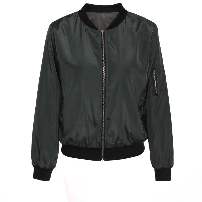 Ladies Lightweight Bomber Jacket with Zipper Ribbed Cuffs and Arm Pocket Mune Fashion