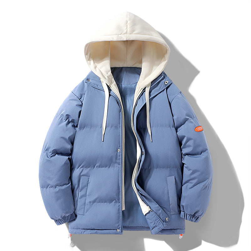Men's padded puffer jacket with contrasting hood, windproof outer shell, and drawstring Mune Fashion