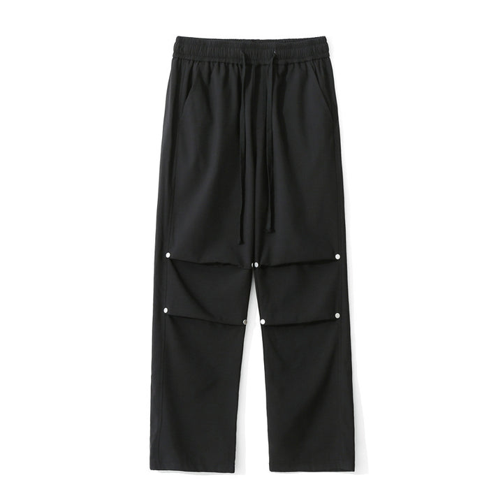 Women Loose Fit Cargo Pants with Snap Button Panels and Drawstring Waist Mune Fashion