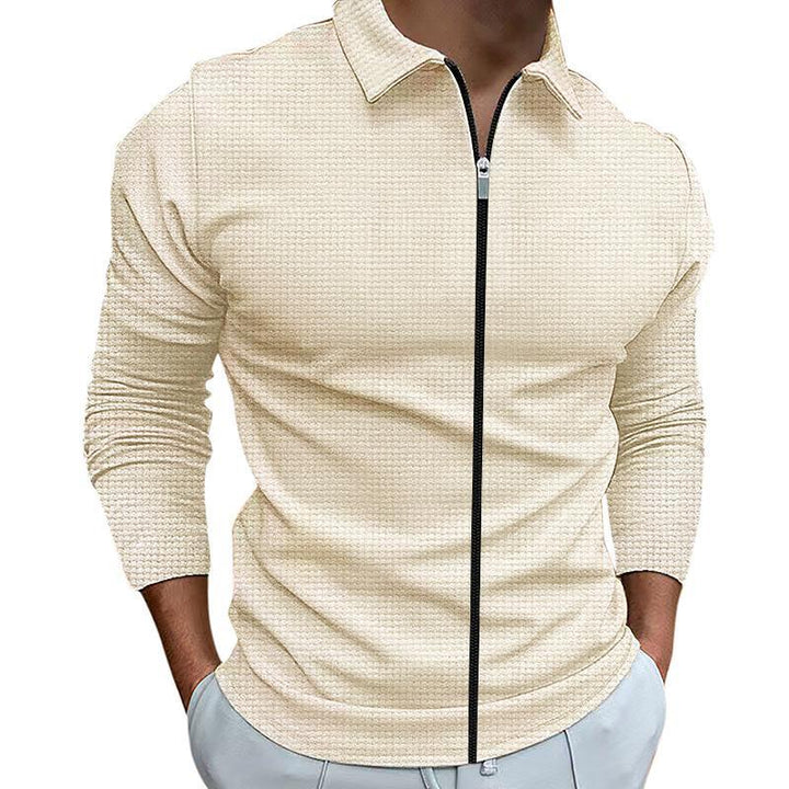 Men's tailored structured shirt jacket with turn-down collar and contrasting center zipper Mune Fashion