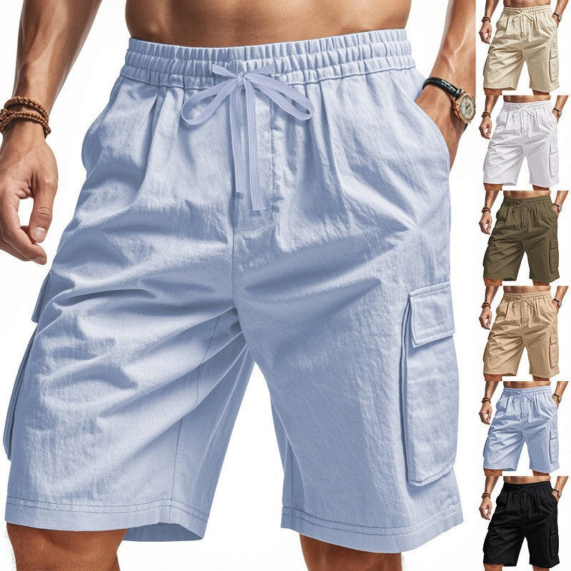 Men's casual cargo Bermuda shorts with elastic drawstring waistband, straight leg, and patch flap pockets Mune Fashion