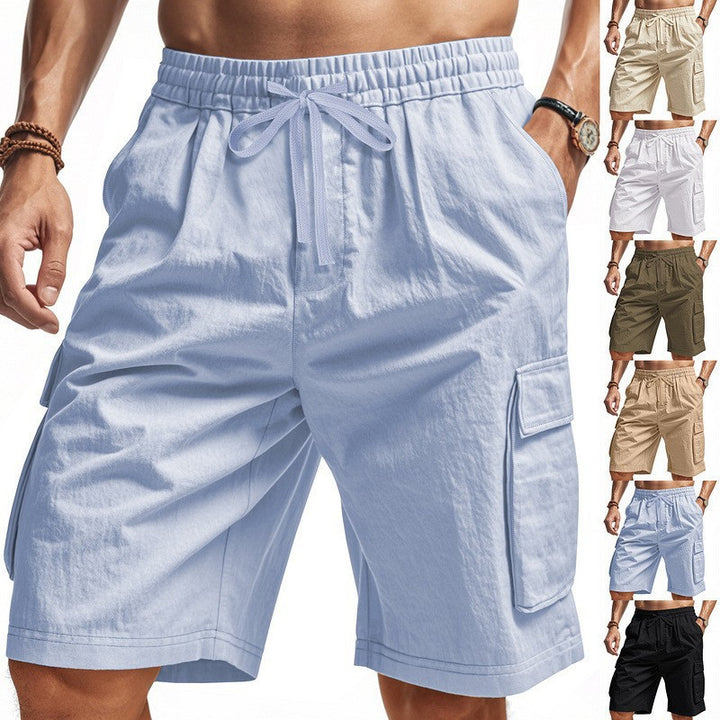 Men's casual cargo Bermuda shorts with elastic drawstring waistband, straight leg, and patch flap pockets Mune Fashion