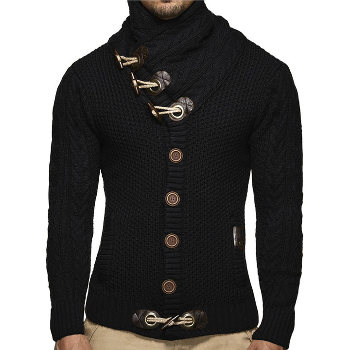 Men's chunky knit cardigan with shawl collar, toggle closures, and cable knit sleeves Mune Fashion