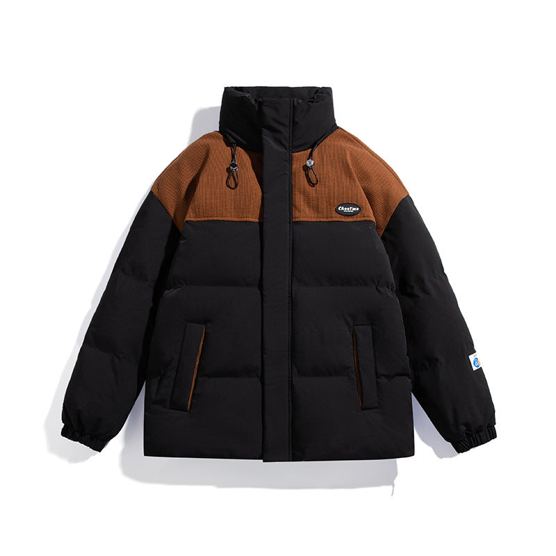 Men's Padded Oversize Quilted Jacket with High Stand-Up Collar and Contrasting Shoulder Panel Mune Fashion