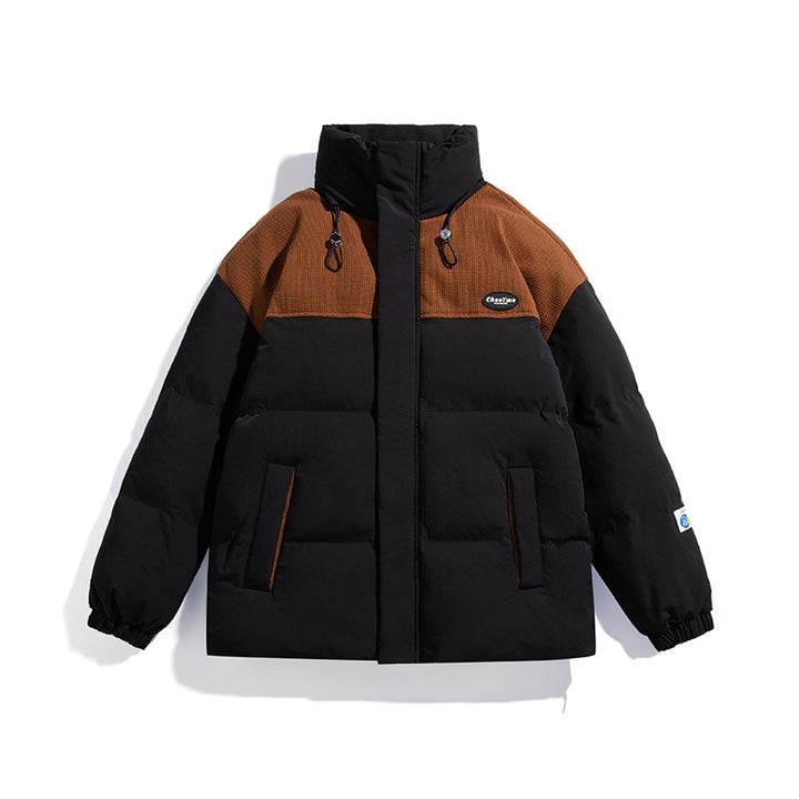 Men's Padded Oversize Quilted Jacket with High Stand-Up Collar and Contrasting Shoulder Panel Mune Fashion