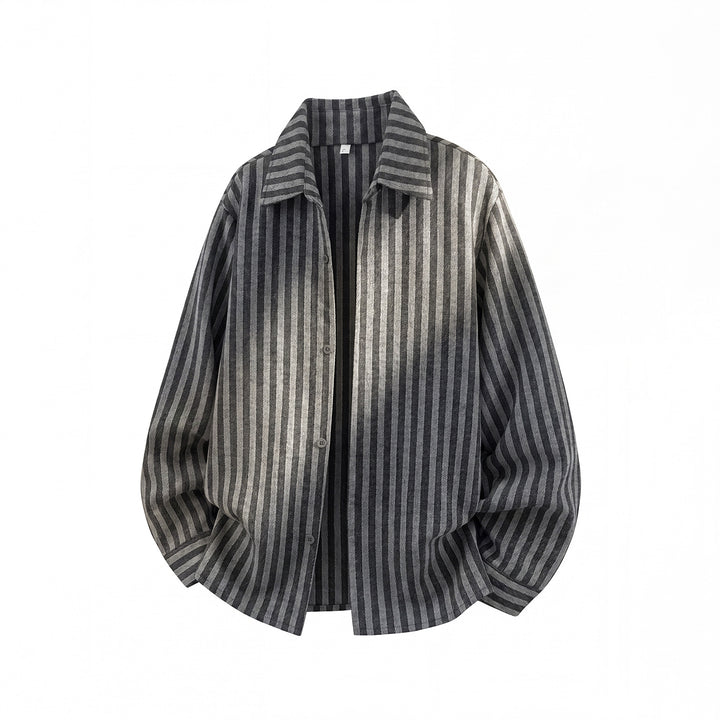 Unisex locker cut shirt jacket in overshirt style with vertical stripe pattern Mune Fashion