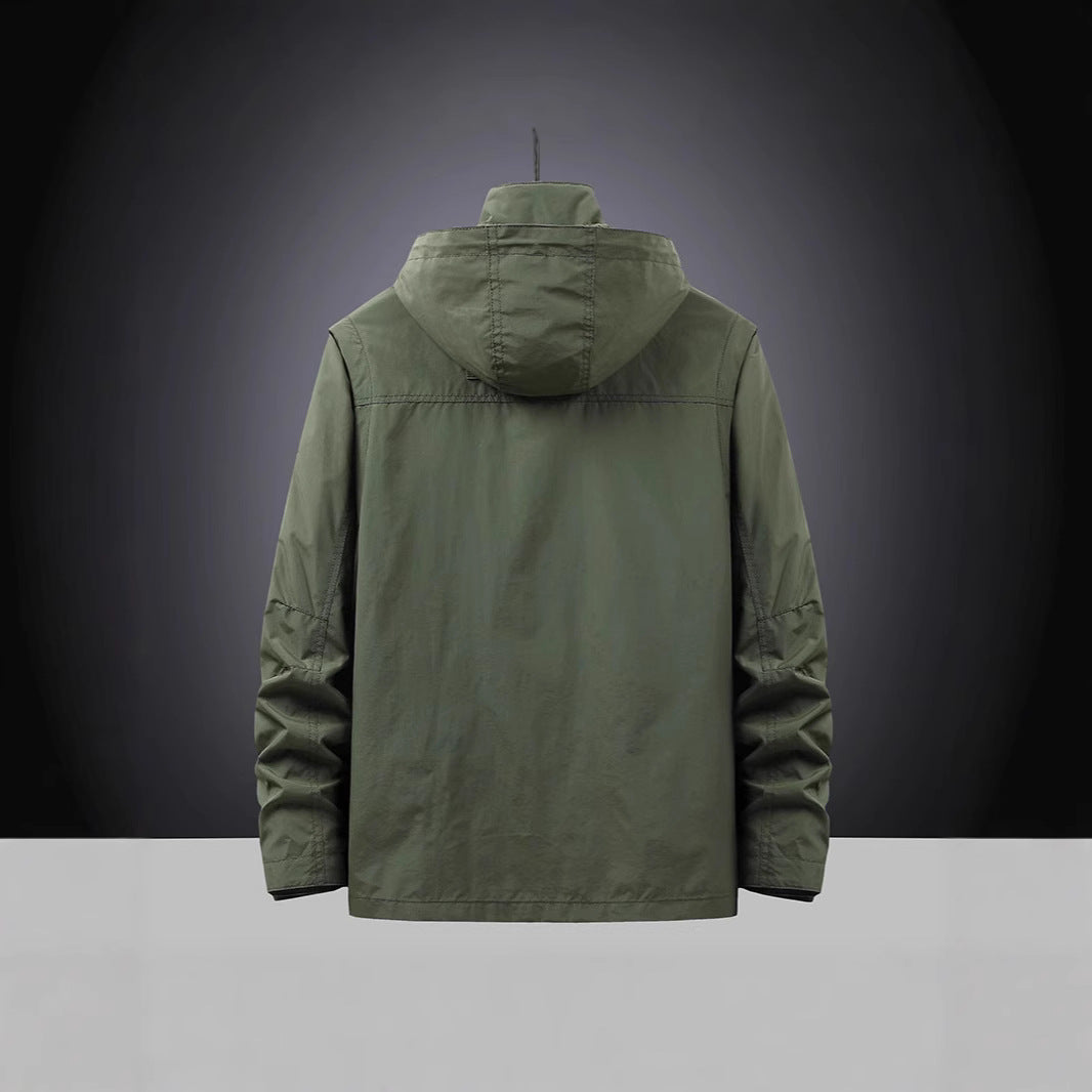 Men's multifunctional field jacket with hood collar, cargo pockets, and D-ring Mune Fashion