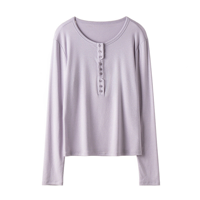 Women's Long Sleeve Henley Shirt made of fine jersey with decorative button placket Mune Fashion