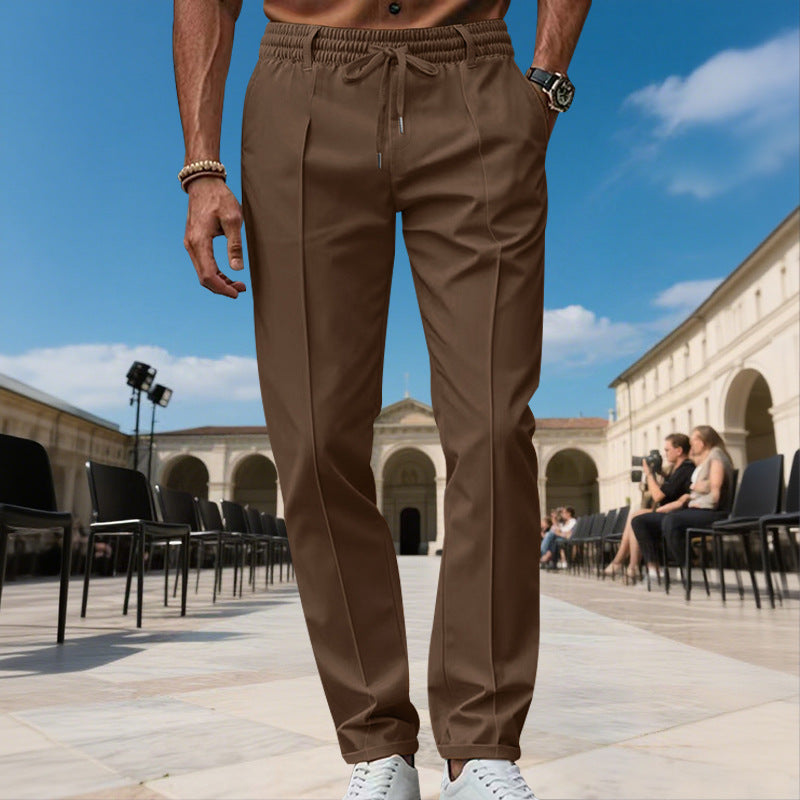 Men's tapered pleat chinos with elastic drawstring waistband and side pockets Mune Fashion