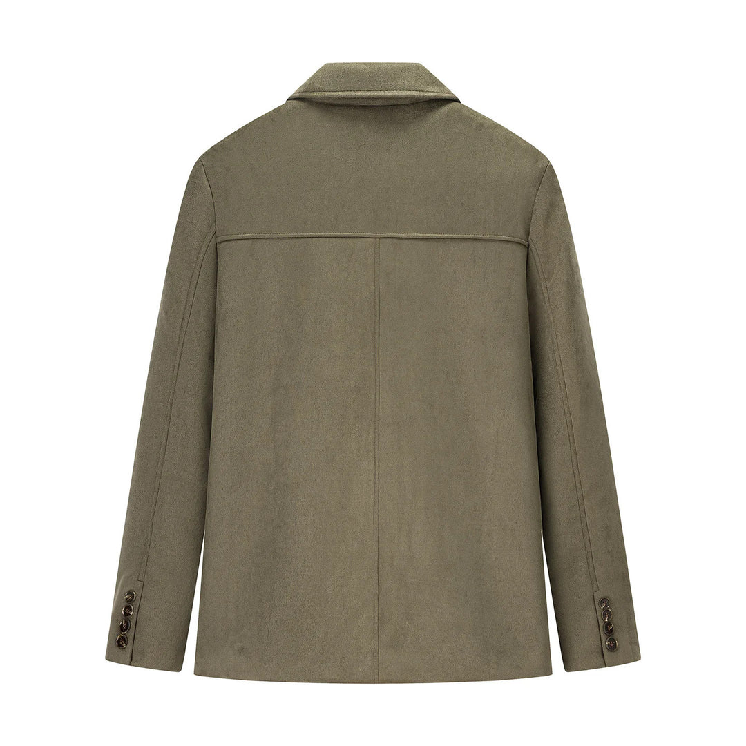 Women's short wool blend blazer coat with straight cut, notched collar and patch pockets Mune Fashion