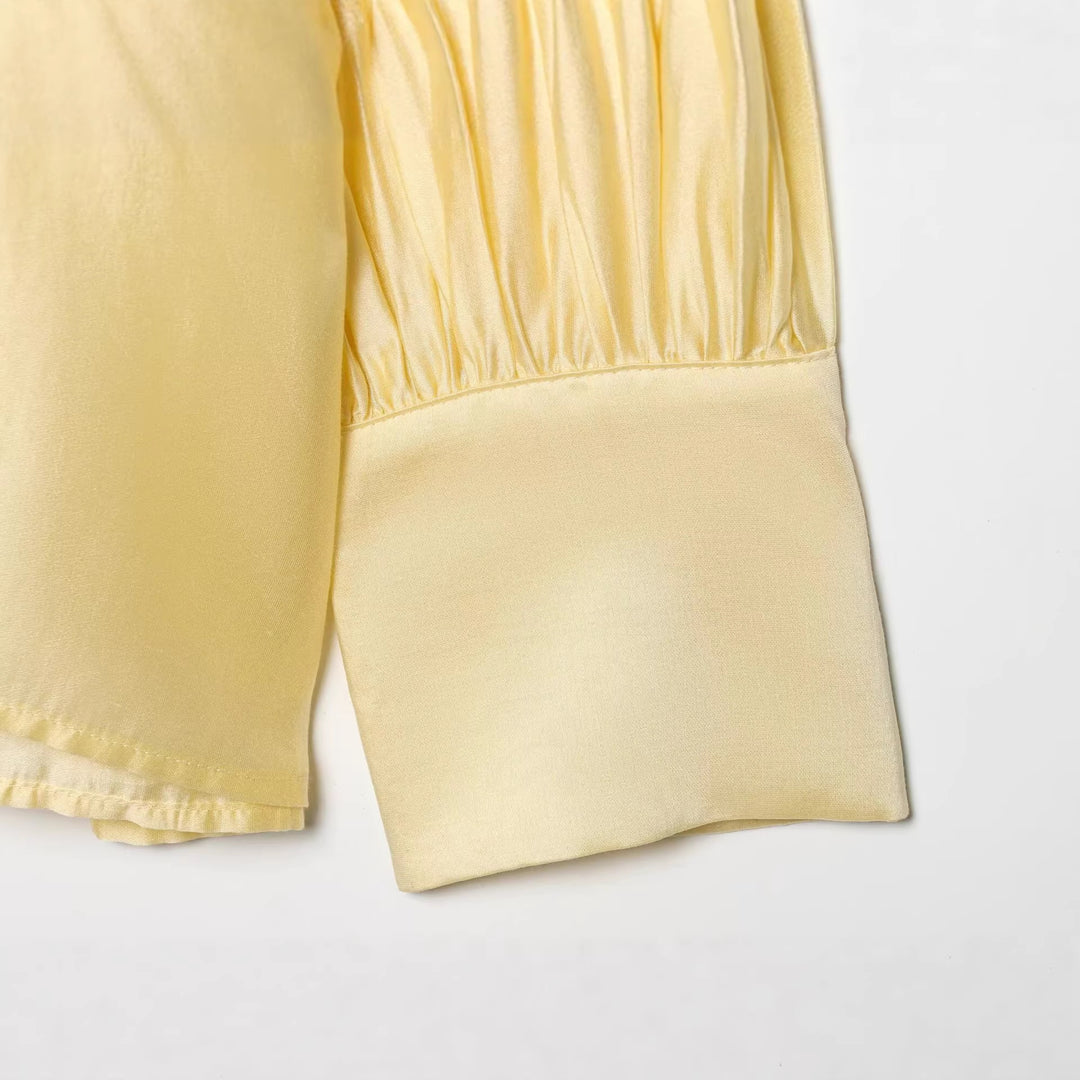 Women's Silky Blouse with Tying Scarf and Balloon Sleeves Mune Fashion