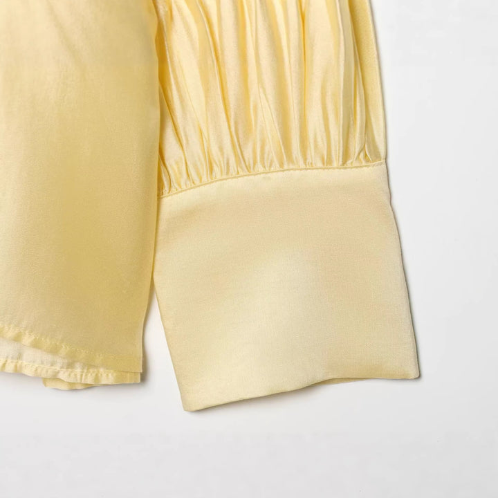Women's Silky Blouse with Tying Scarf and Balloon Sleeves Mune Fashion
