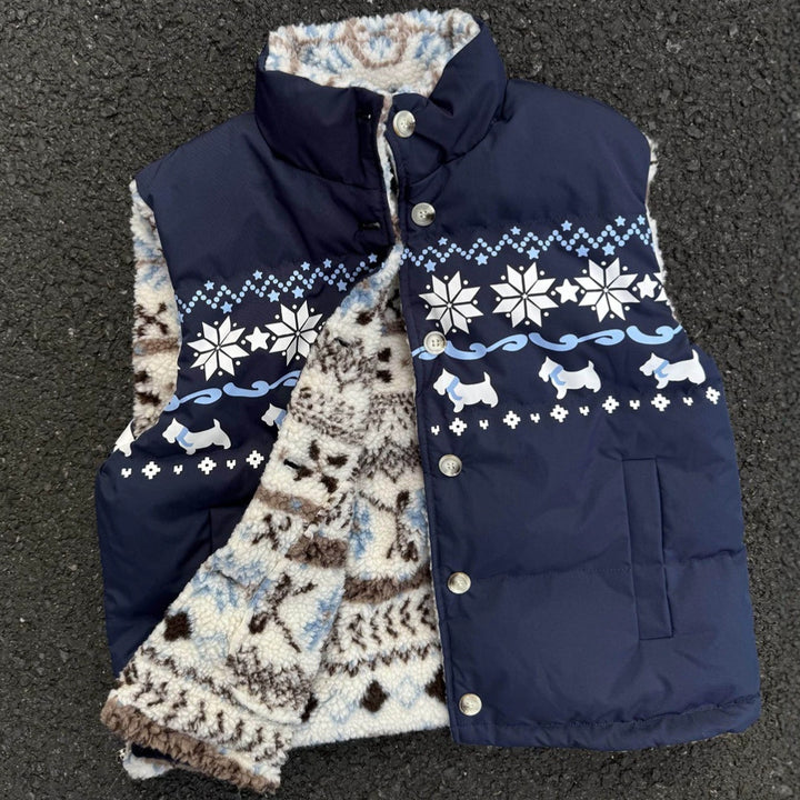 Women's Patterned Teddy Fleece Vest with Stand-Up Collar and Quilted Inner Lining Mune Fashion