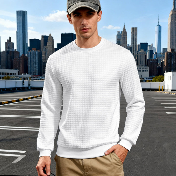 Men's textured waffle knit sweater made of cotton blend with round neckline Mune Fashion