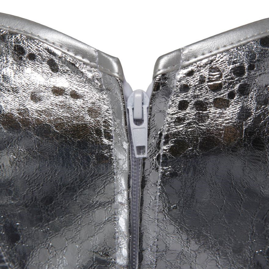 Mune Fashion |Silver Faux-Leather Sequin Zip-Up Corset
