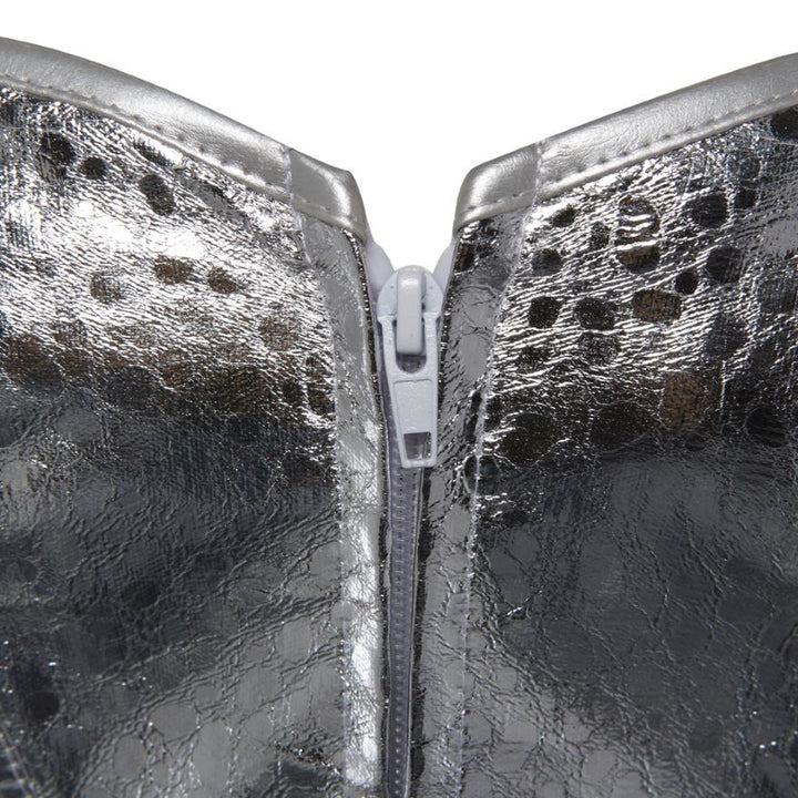 Mune Fashion |Silver Faux-Leather Sequin Zip-Up Corset
