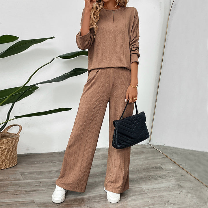 Women Casual Knit Suit with Wide Leg Mune Fashion