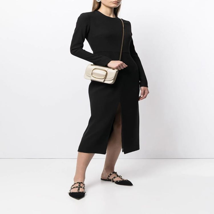 Women's Tailored Midi Dress with Long Sleeve, Front Slit and Clean Tailoring Mune Fashion