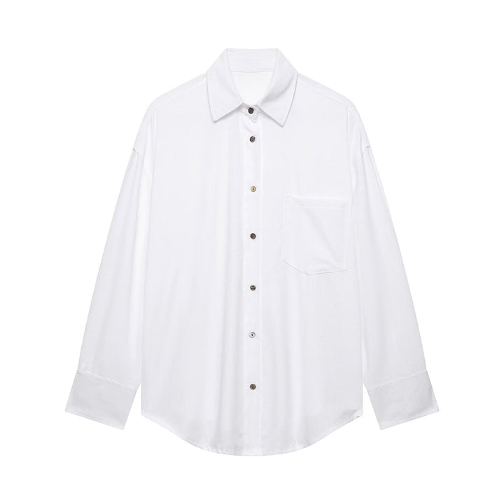 Women Oversize Shirt Blouse with Breast Pocket and Dropped Shoulders Mune Fashion