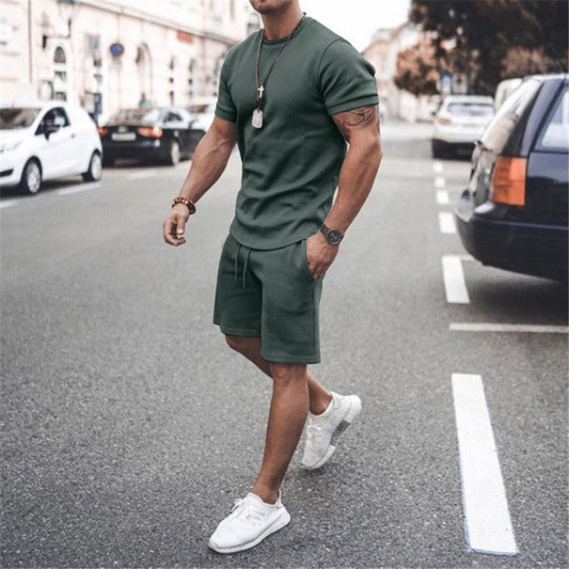 Men's fitted short sleeve shirt with reinforced shoulder seam and elastic drawstring bermuda made of stretch jersey Mune Fashion