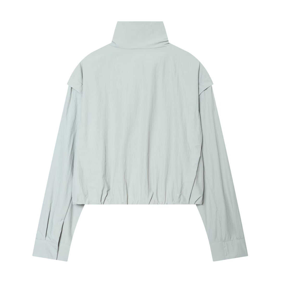 Women Cropped Transition Jacket with High Stand-Up Collar and Hidden Zipper Mune Fashion