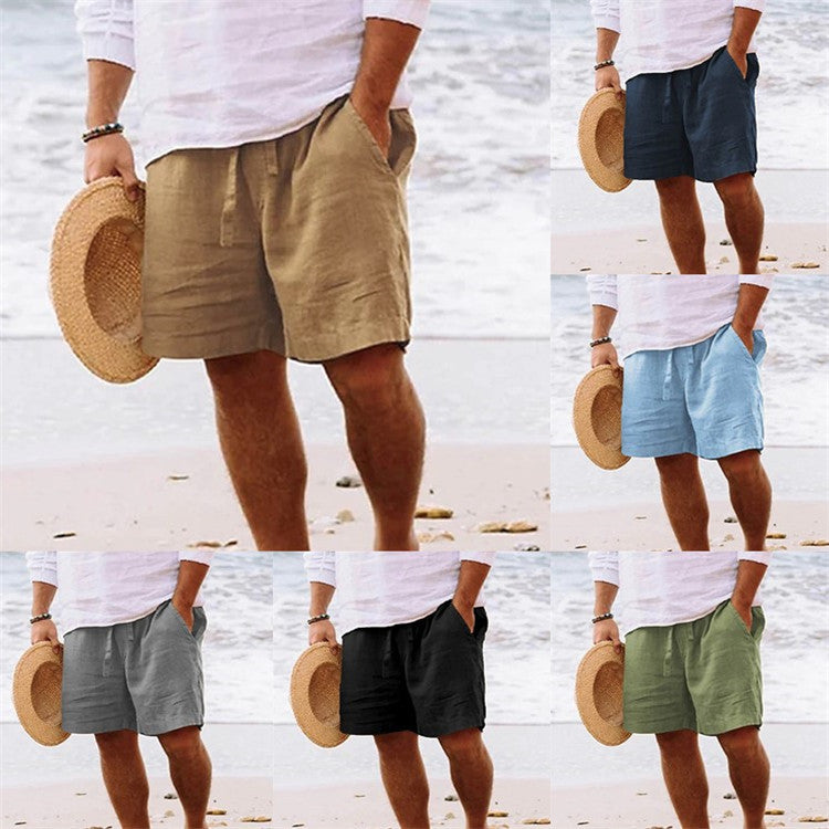 Men's airy linen shorts with elastic waistband and practical side pockets Mune Fashion
