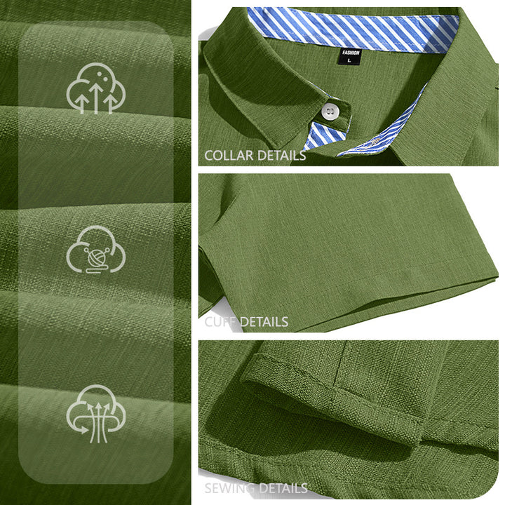 Men's Business Casual Short Sleeve Shirt with Striped Collar Lining and Chest Pocket Mune Fashion