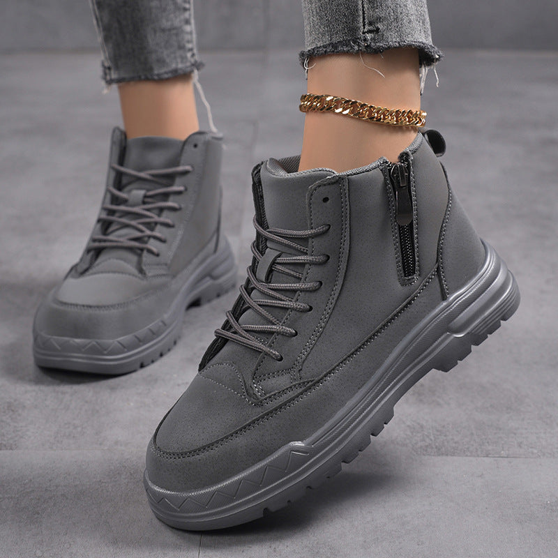 Women's ankle-high city trekker with side zipper, adjustable lacing, padded shaft, and grippy rubber outsole Mune Fashion