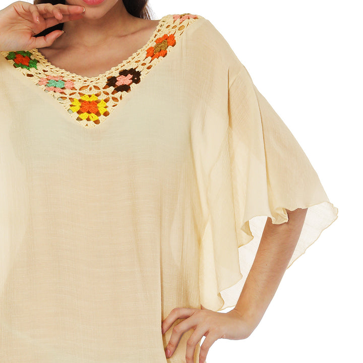 Ladies airy beach cover-up with colorful crochet pattern Mune Fashion