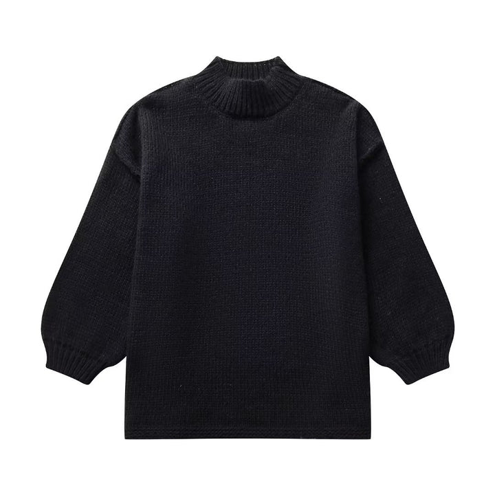 Women's chunky knit sweater with standing collar, dropped shoulders, and balloon sleeves Mune Fashion