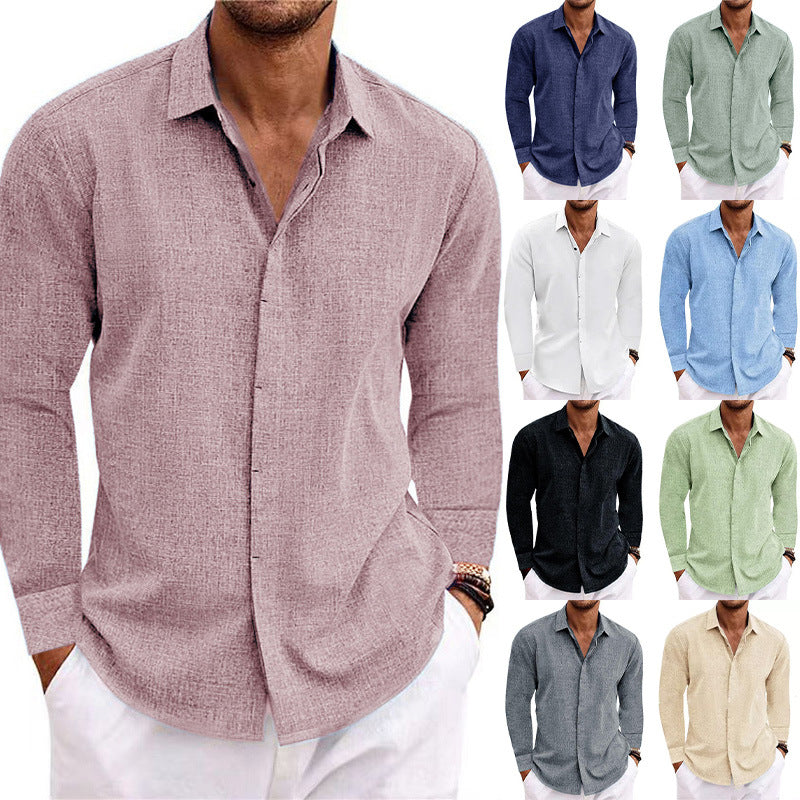 Men's Linen Look Shirt with Classic Kent Collar and Concealed Button Placket Mune Fashion