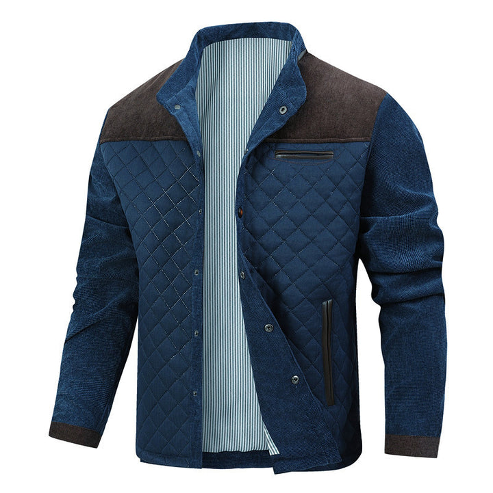 Men's quilted jacket in cord mix with contrast shoulder section and concealed snap button placket Mune Fashion