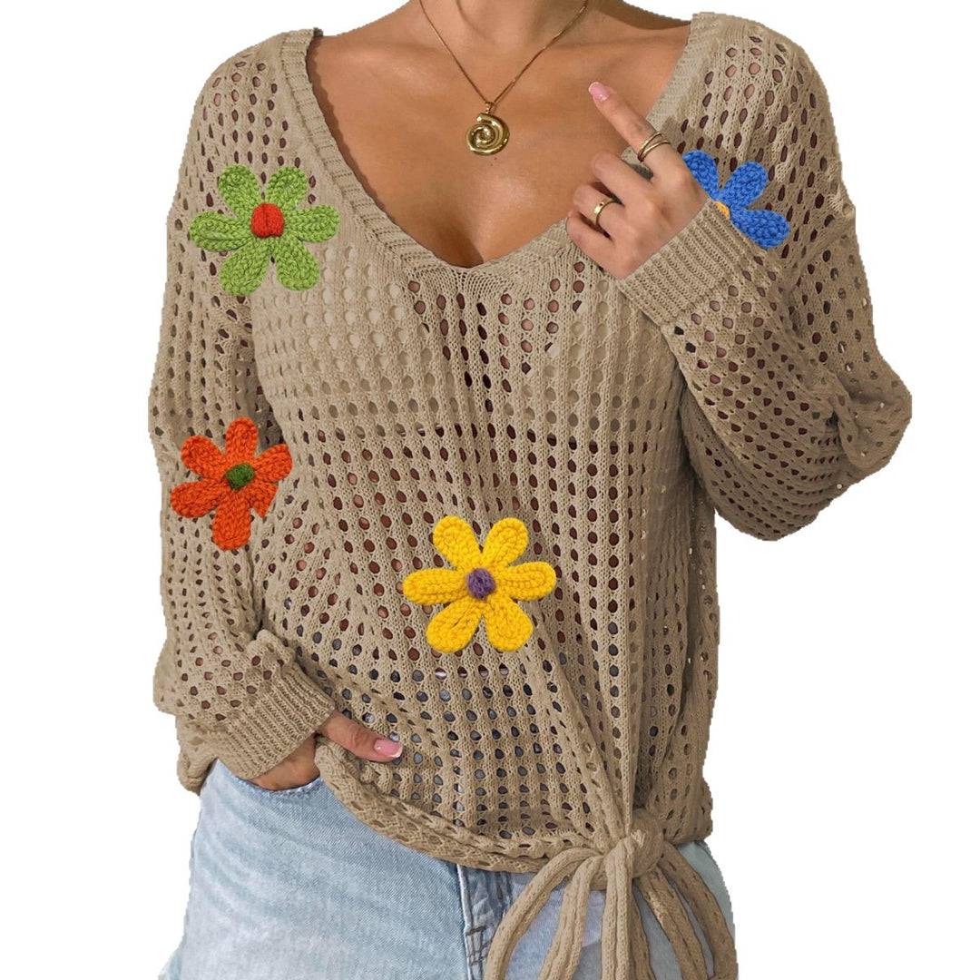 Women's crochet top with flower appliqués Mune Fashion