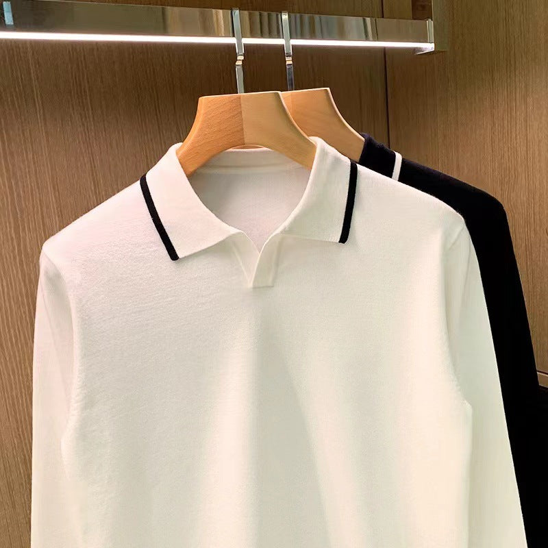 Men's fine-knit polo sweater with open polo collar and contrasting edge Mune Fashion