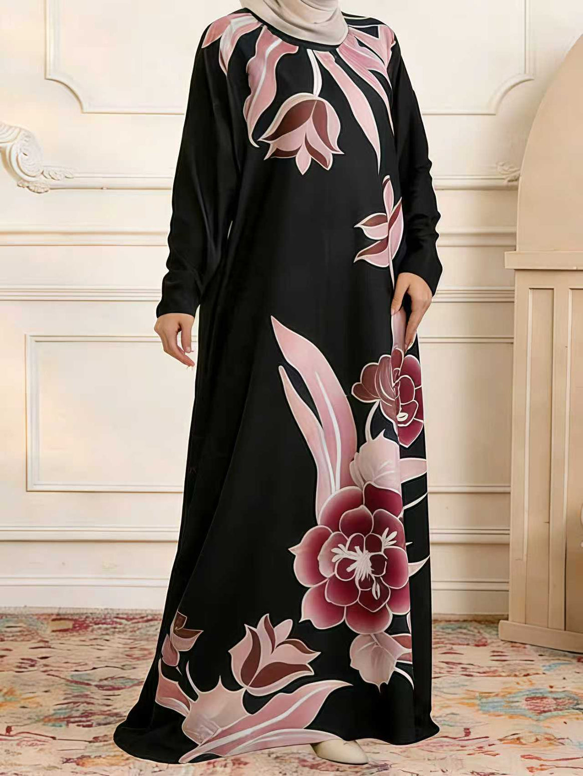 Women's maxi dress in kaftan style with hand-painted floral print Mune Fashion