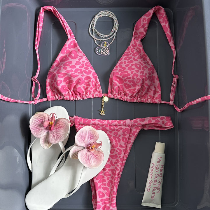 Women's triangle bikini with leopard design and adjustable straps Mune Fashion