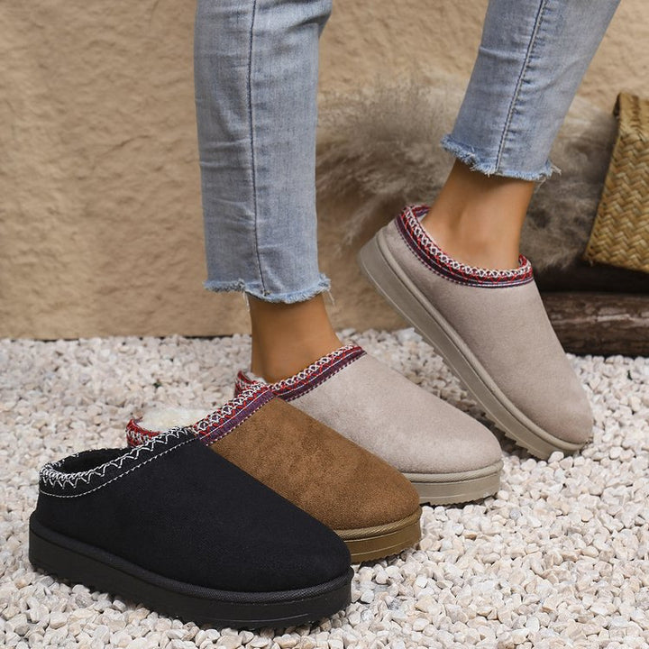 Women Padded Velour Slippers with Knitted Shaft Band and Profiled Platform Sole Mune Fashion