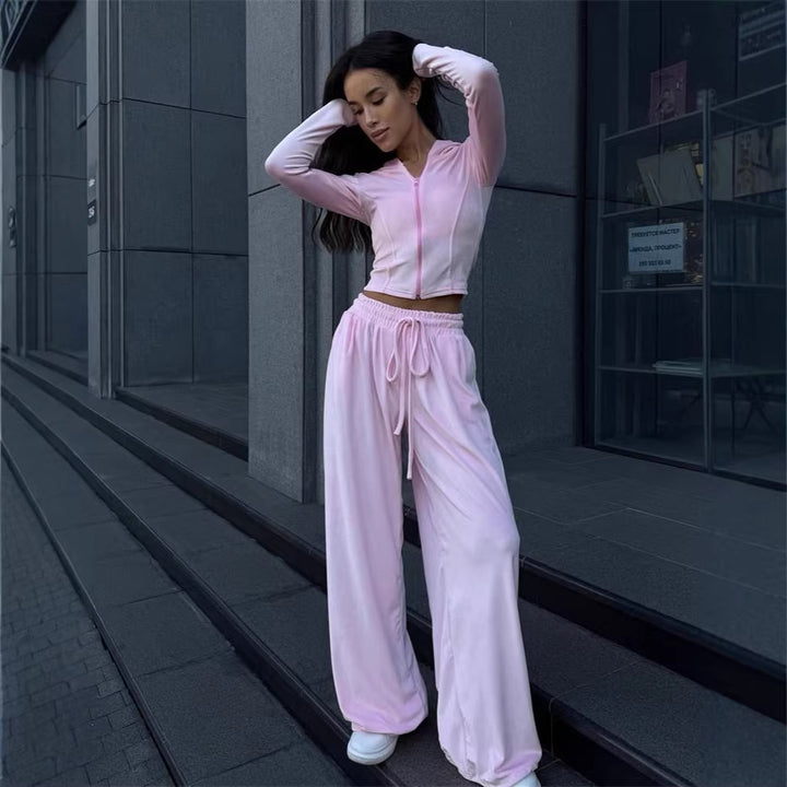 Women's Lounge Set with tailored hooded jacket and extra wide palazzo jogging pants Mune Fashion