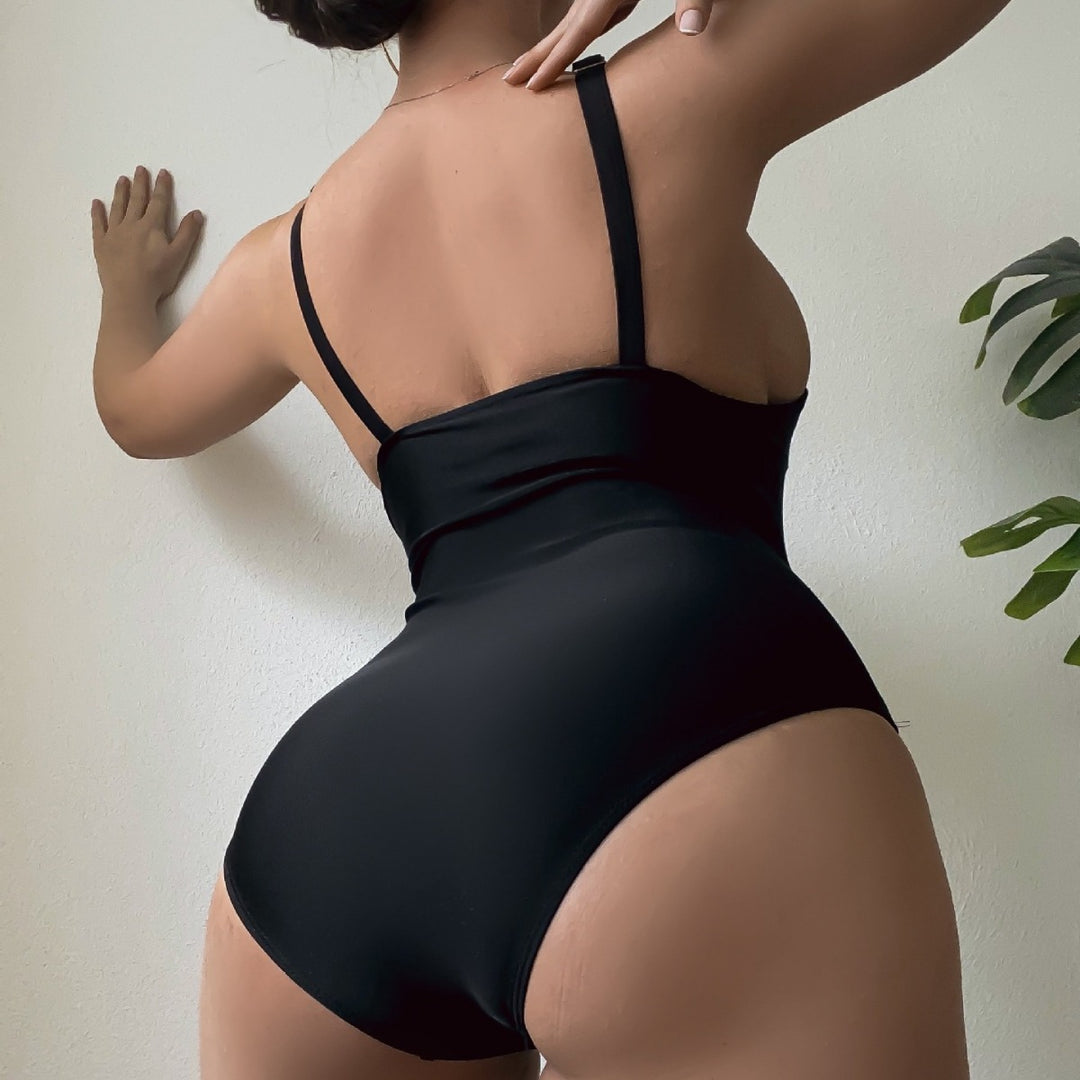 Ladies One-Piece Swimsuit with Transparent Inserts and Asymmetrical Design Mune Fashion