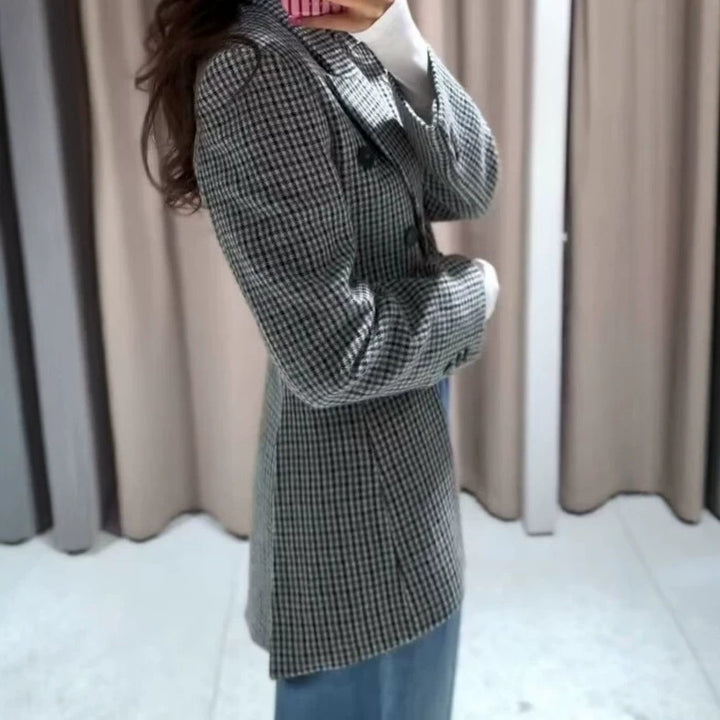 Ladies Short-Cut Houndstooth Blazer with Tailcoat Look Mune Fashion