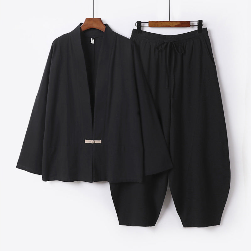 Men's Kimono Loungewear Set with Short Shawl Collar and Loose Harem Waist Pants Mune Fashion