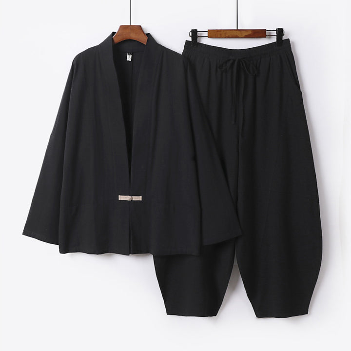Men's Kimono Loungewear Set with Short Shawl Collar and Loose Harem Waist Pants Mune Fashion