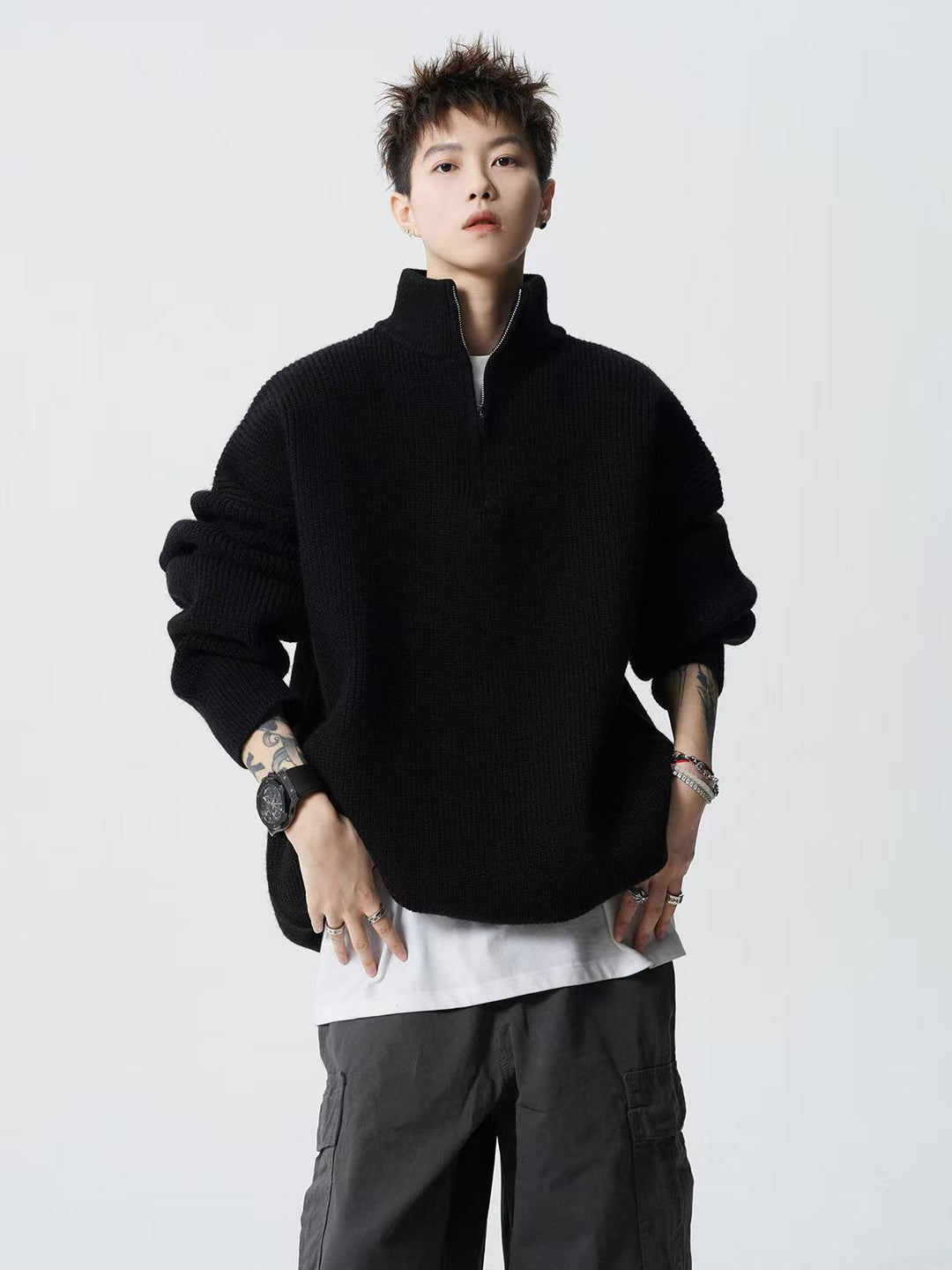 Women's Urban Oversized Sweater with Stand-up Collar Mune Fashion