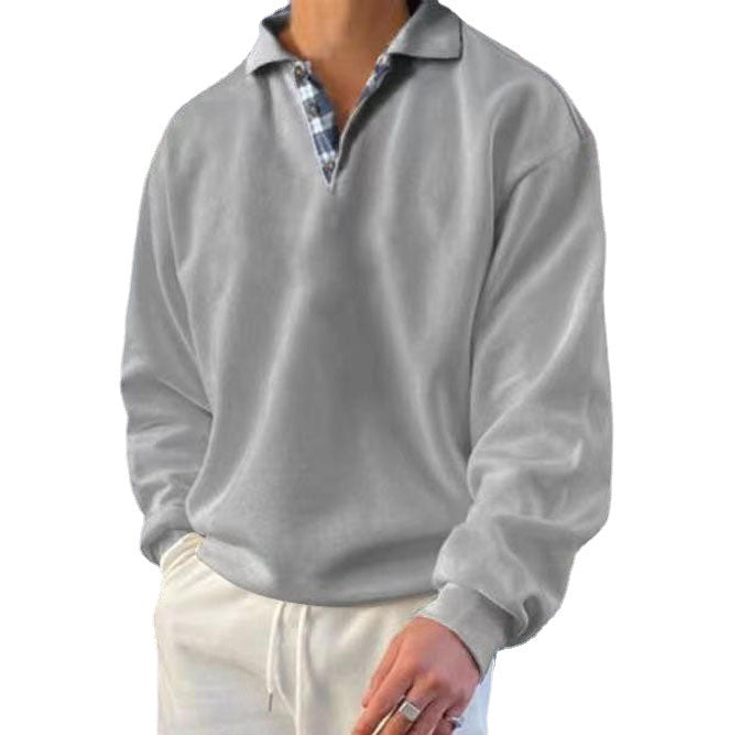 Men's casual sweater with polo collar and concealed check inner lining made of cotton blend Mune Fashion