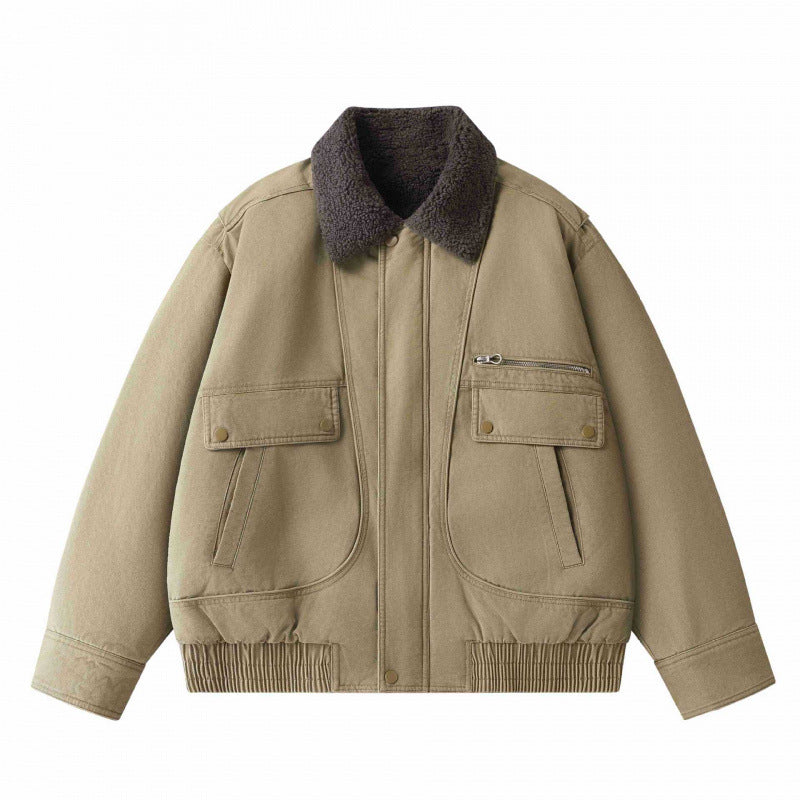 Men's short-cut canvas aviator jacket with Sherpa collar and multifunction pockets Mune Fashion