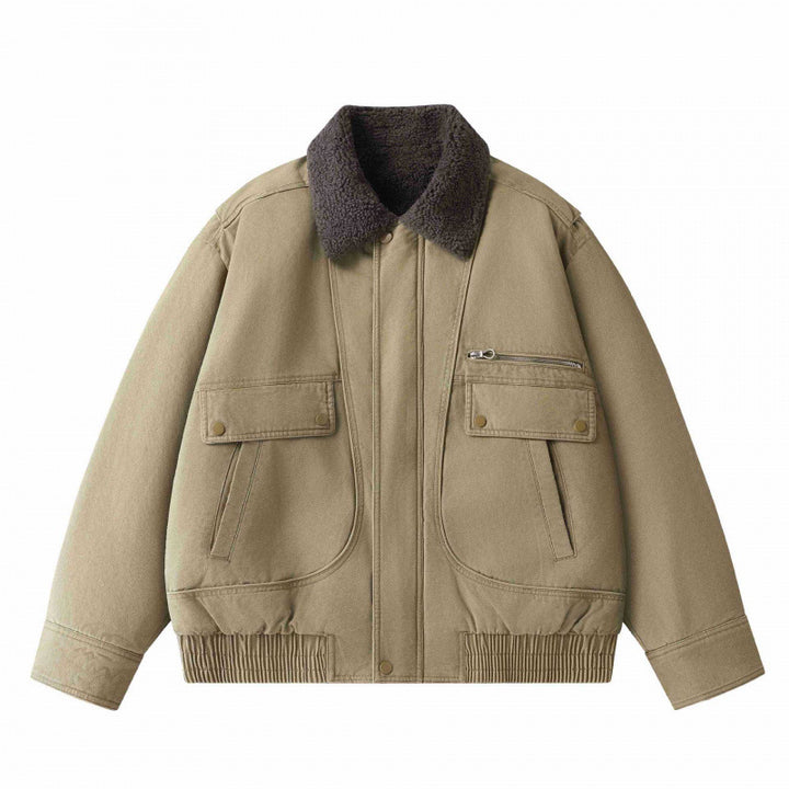 Men's short-cut canvas aviator jacket with Sherpa collar and multifunction pockets Mune Fashion
