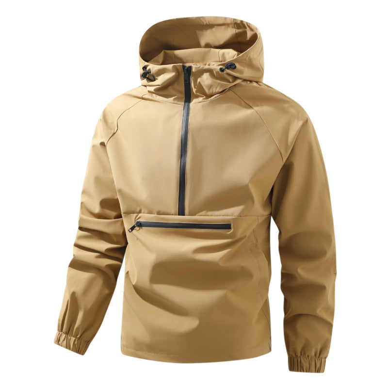 Men's softshell anorak with hood, half zipper, and waterproof front pocket Mune Fashion