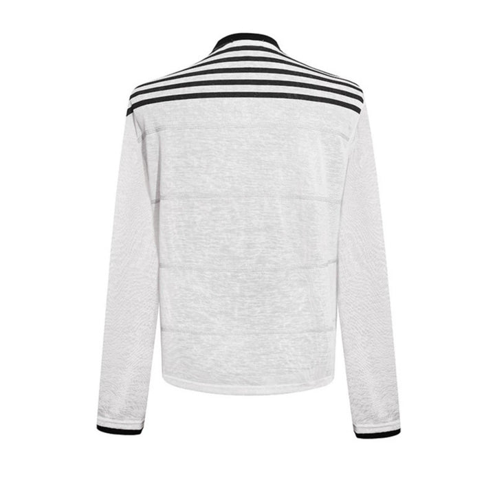 Women's long sleeve shirt with statement print, sport stripes and textured slub look Mune Fashion