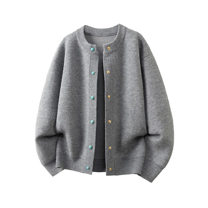 Women's Oversized Cardigan with Round Neck and Contrast Buttons Mune Fashion
